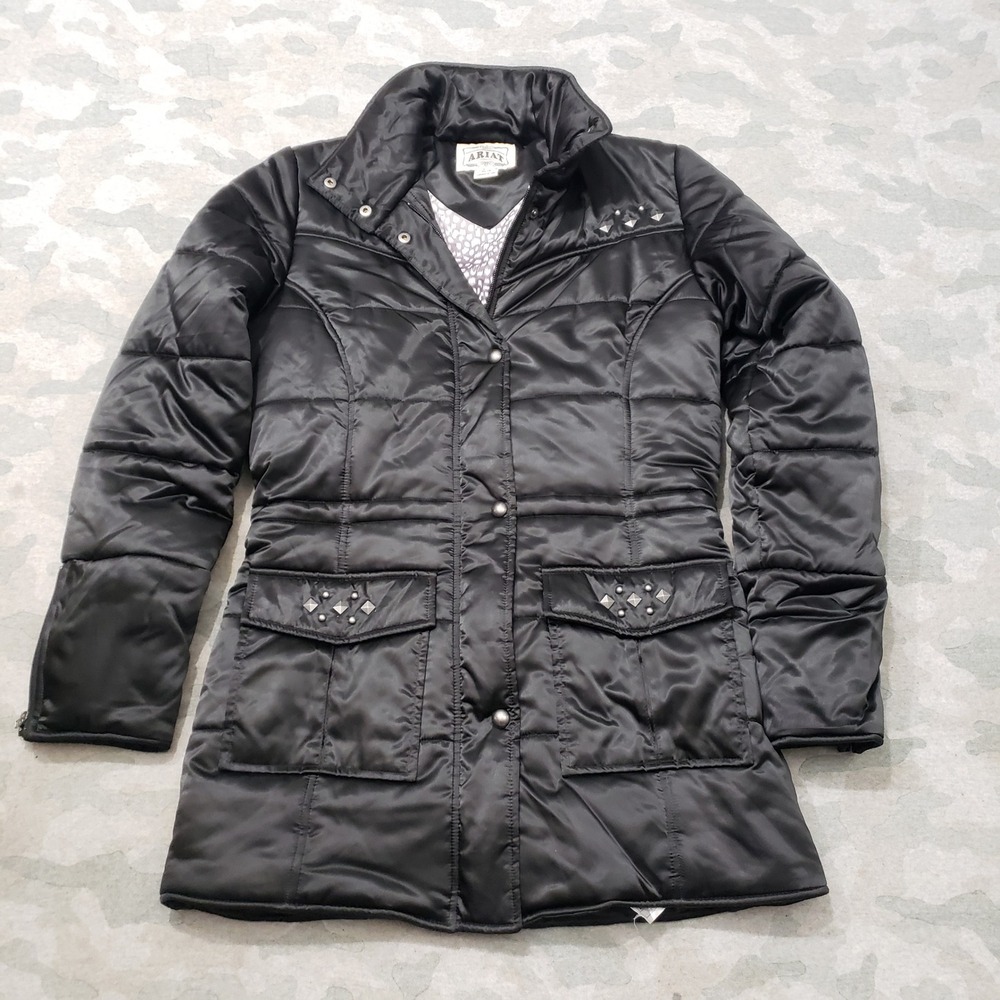 Ariat Puffer Coat Jacket Womens XS Black Studded Full Zip Snap Western